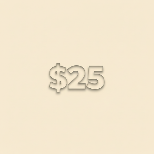 $25 text on cream background